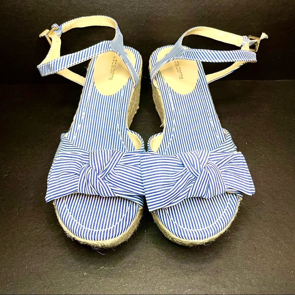 ⛵️💙 Liz Claiborne Blue+White Striped Espadrille Heeled Sandals LIKE NEW💙⛵️